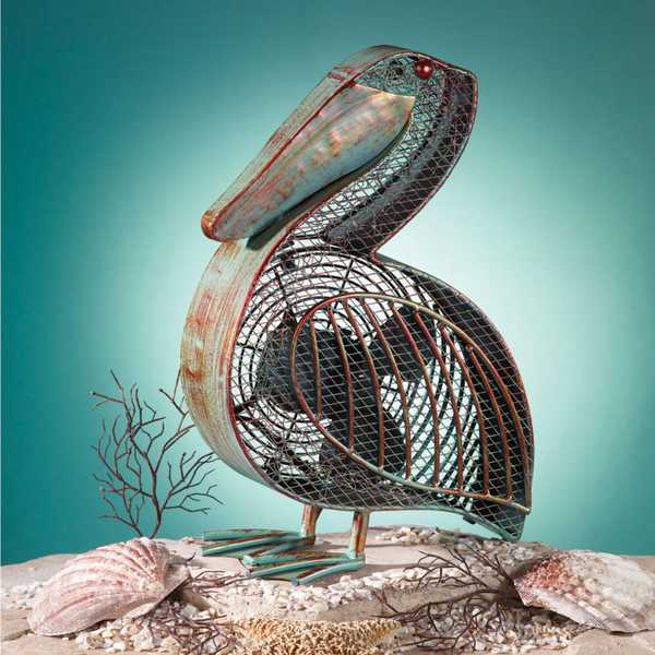 16.5' Unique Hand Sculpted Pelican Table Top Figure Fan